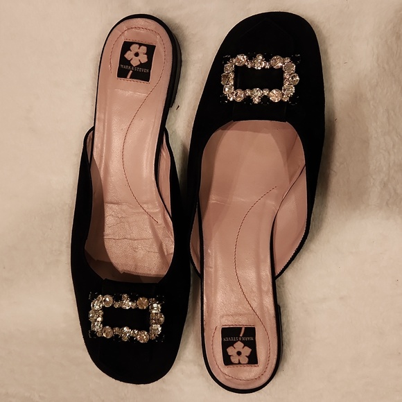 Mark & Steven Elise Black Suede/Rhinestone Buckle Sz 39 1/2 - Picture 6 of 8